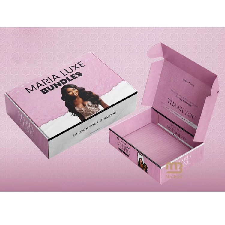 Изготовленные на заказ роскошные упаковочные коробки для розового парика с логотипом, частная марка, крафт-бумага, гофрированная упаковка для наращивания волос, доставка, почтовая коробка
