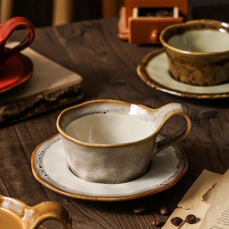 Древняя фарфоровая чашка для кафе, 160 мл, керамическая глина ручной работы, керамическая глазурь, кофейная, чайная кружка, набор чашек и блюдцев, оптовая продажа