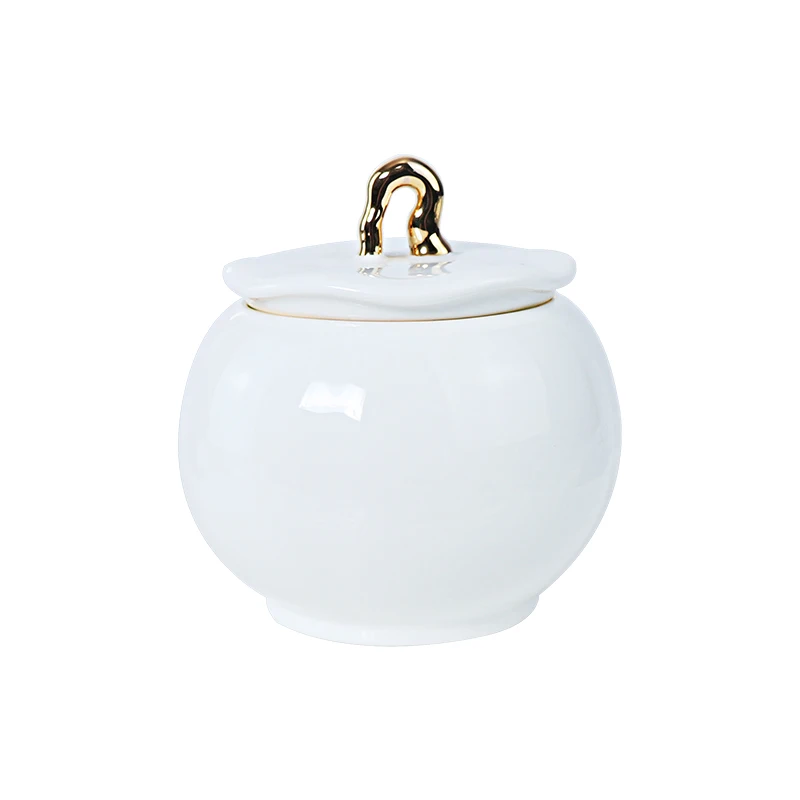 Керамическая фабрика Чаочжоу с цветочной крышкой сахарницы, роскошная белая сахарница из костяного фарфора с золотой наклейкой