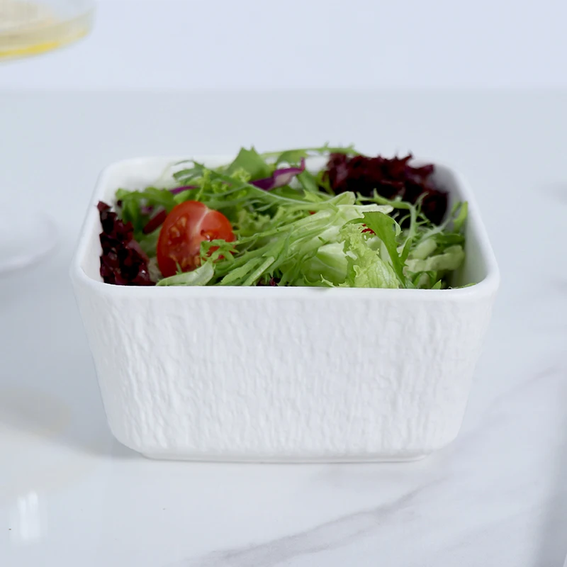 Глазурованная керамическая квадратная миска для ресторана, сервировочные миски, белая керамическая миска для салата, супа, набор столовой посуды