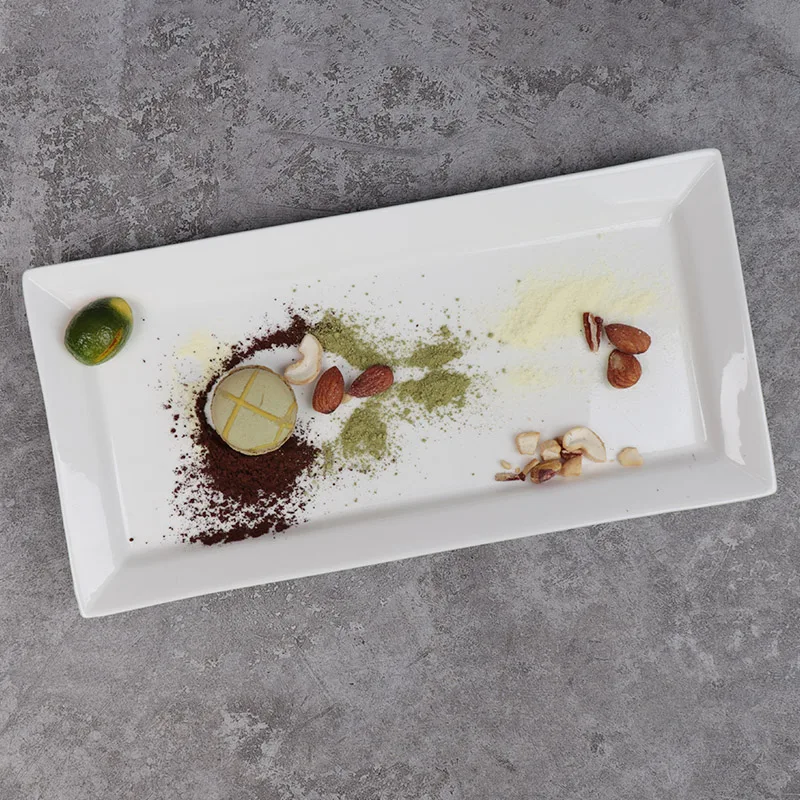 Оптовые дешевые керамические тарелки, сервировочный поднос, тарелки для использования в отеле, прямоугольные керамические тарелки на заказ