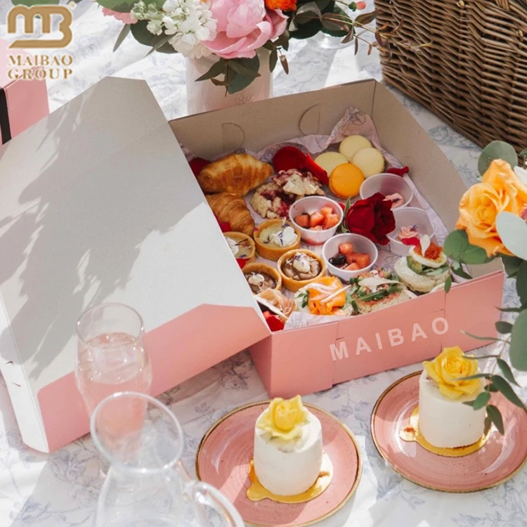 Оптовая торговля нестандартной конструкции большая одноразовая коробка для послеобеденного чая из крафт-бумаги, перерабатываемая упаковка для десертов и закусок для печенья