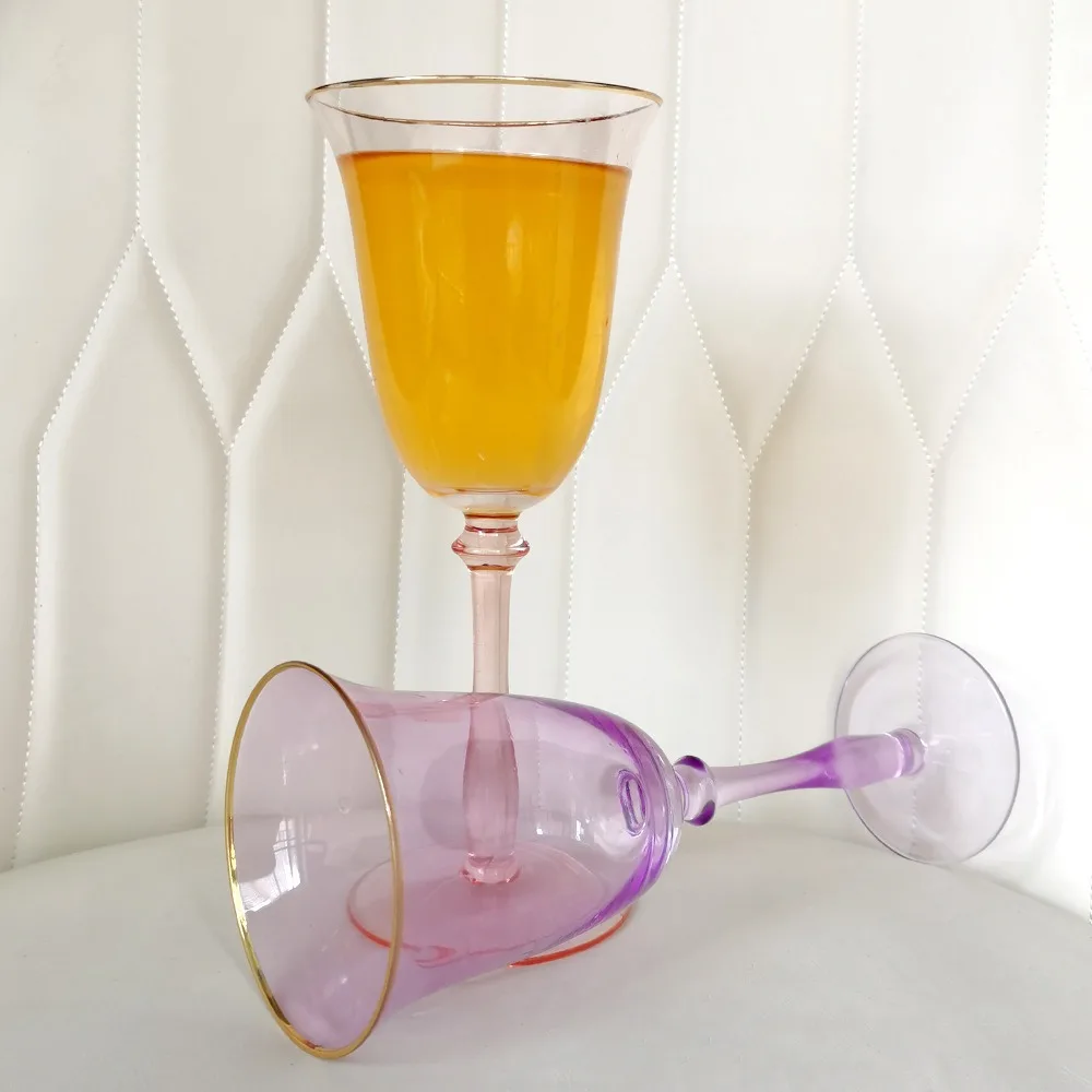 Оптовая продажа, изготовленная на заказ форма молотка, флейта-тюльпан, винтажный ресторан-бар, роскошные пользовательские хрустальные ребристые для бокала для шампанского с золотой оправой