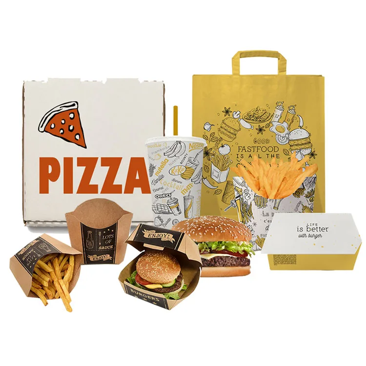 Пользовательские белые наборы закусок, чипсы, картофель фри, куриное крылышко, оптовая продажа, упаковка для фаст-фуда, крафт-бумага, коробка для бургеров для пиццы