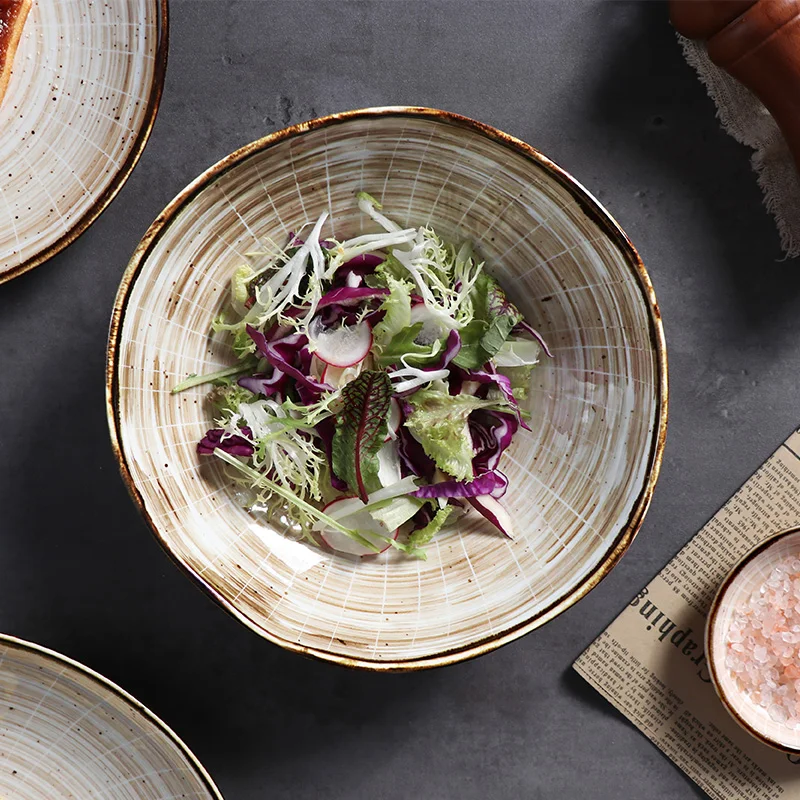 Тарелка для супа с ободком, светло-коричневые керамические тарелки для ресторана, посуда, фарфоровые тарелки для ужина, турецкий дизайн для отеля