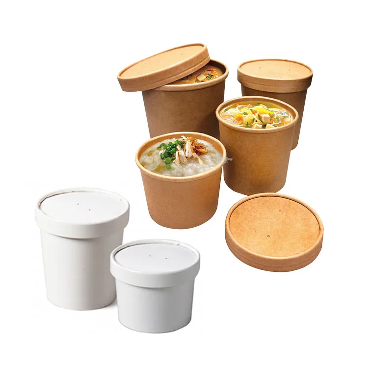 Изготовленная на заказ белая коричневая одноразовая квадратная 12 унций круглая круглая упаковка для горячей еды, лапши, салата, крафт-бумага, миска для рисового супа с крышкой