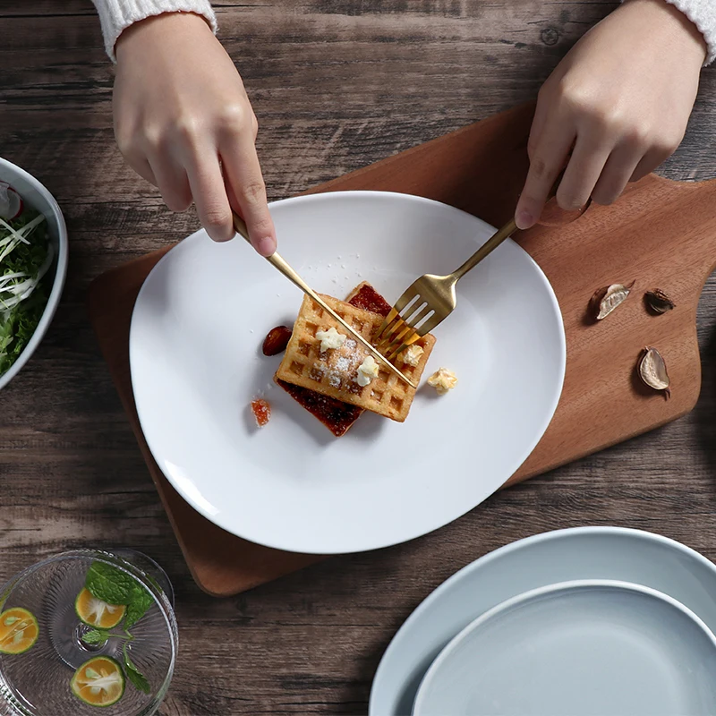Современный набор посуды неправильной формы, набор керамических тарелок, столовая посуда под глазурью, матовая белая фарфоровая тарелка для ресторанов