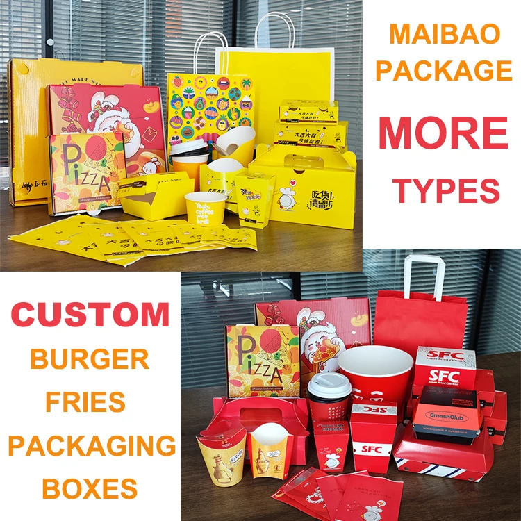 Одноразовые бумажные коробки для картофеля фри на вынос, упаковка для пищевых продуктов, изготовленные на заказ коробки для гамбургеров с куриными крылышками, контейнер для фаст-фуда