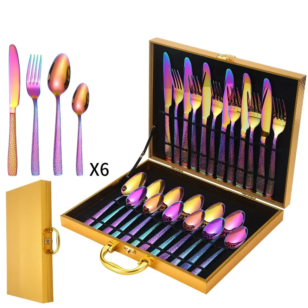 Набор столовых приборов с молотковой ручкой из нержавеющей стали 430 для отеля, высококачественный роскошный золотой набор столовых приборов, толщина