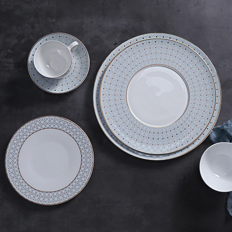 Набор столовой посуды для ресторана Skylight Blue Bone China Dinner Set Fine Christmas Tableware для гостиничного бизнеса