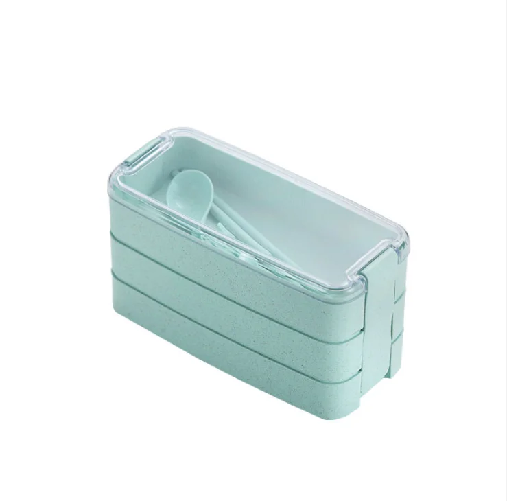 Лидер продаж, трехслойная коробка для бенто из пшеничной соломы, пластиковая коробка для обеда в микроволновой печи