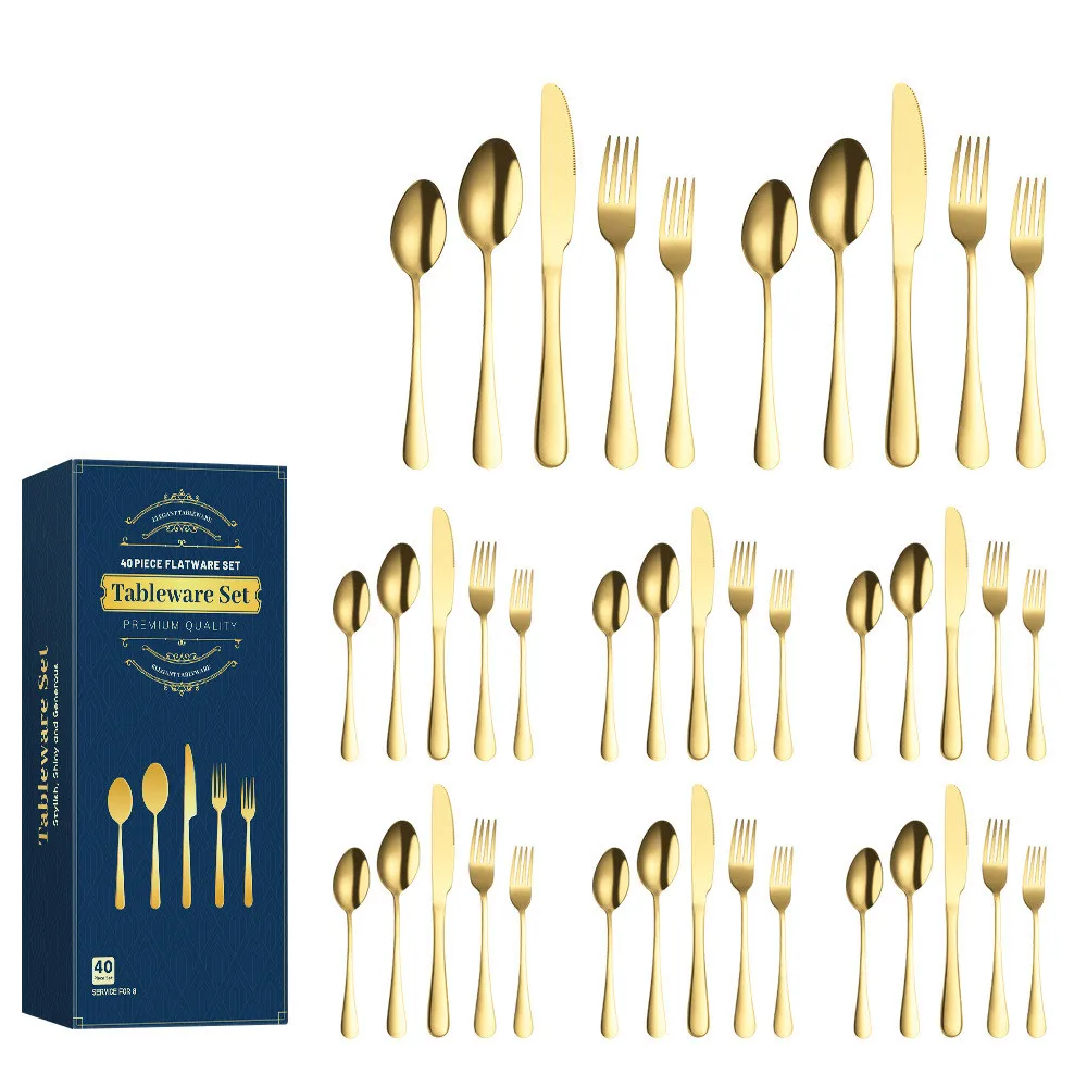 40 Pieces Gold Stainless Steel Cutlery Set for 8 People Dinner Spoons Fork Knife Flatware Sets