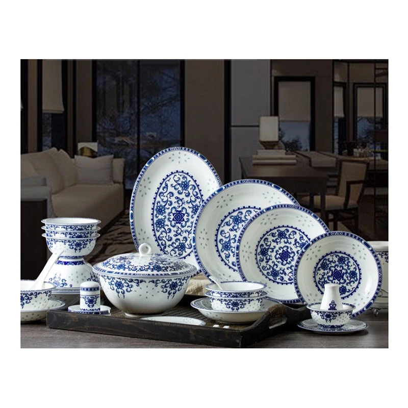 Customized Wholesale Porcelain Tableware Dinner Bone China Bowl Plate Chinese Bowl Combination Sets
