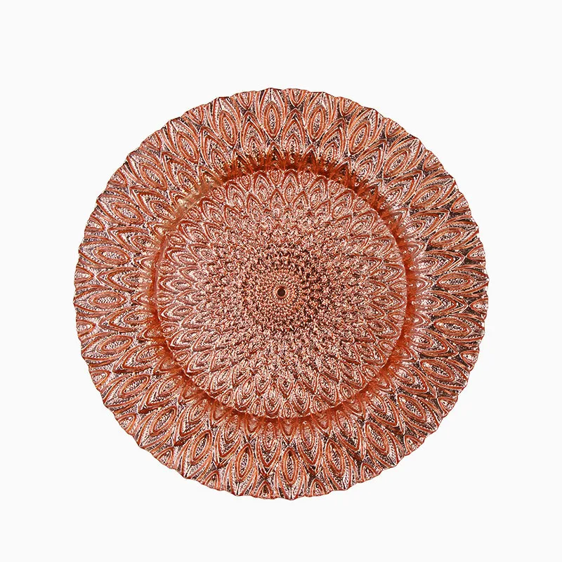 Прозрачная стеклянная посуда Дешевая оптовая продажа свадебного стекла Дизайнерские золотые зарядные пластины