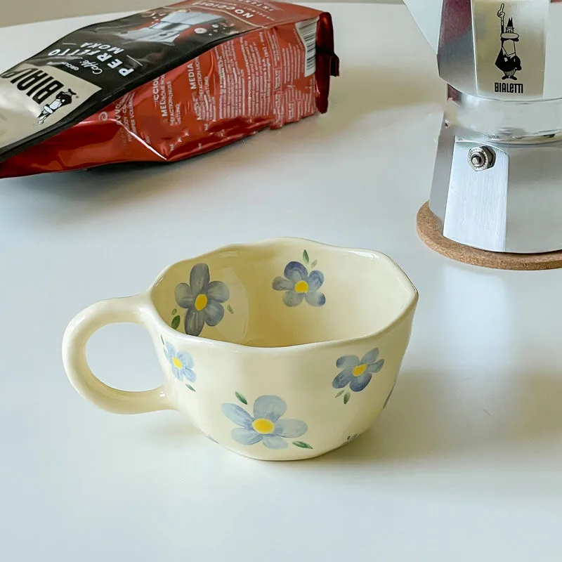 Irregular Handmade Flower Under Glazed Ceramic Mug Cherry Coffee Cup