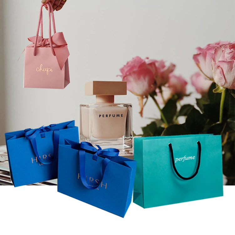 Логотип с индивидуальной печатью, частная этикетка, глянцевая ламинация, рефлексный синий картон, парфюмерная подарочная упаковка, косметический бумажный пакет для покупок