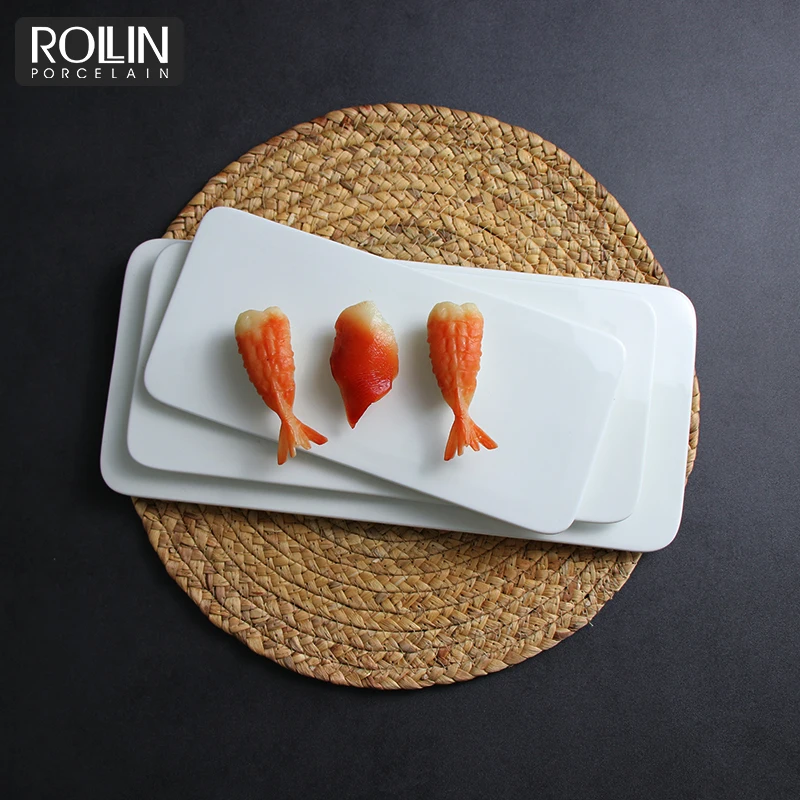 Керамический плоский поднос, белый фарфоровый японский обеденный сервиз, посуда, набор тарелок для суши, белый сервировочный набор для суши