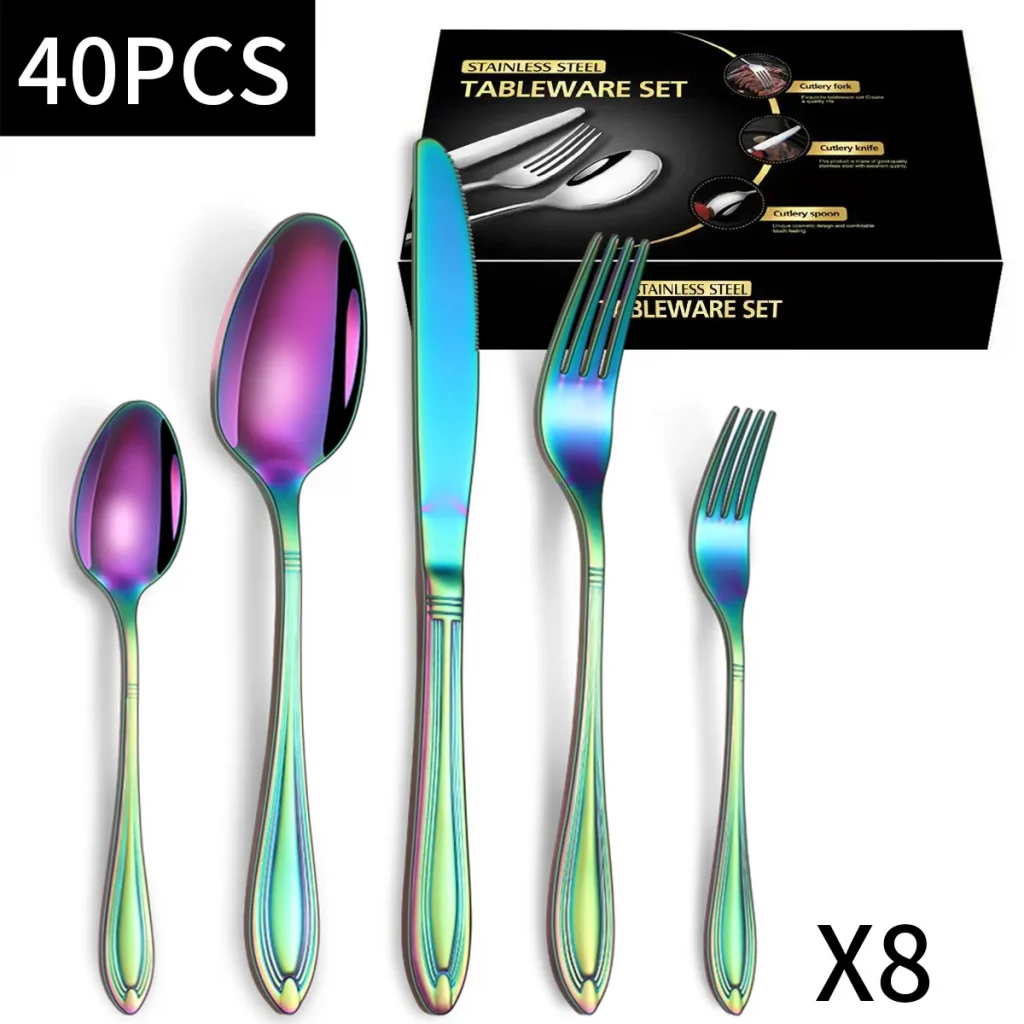 40 Pieces for 8 People Luxury Western Stainless Steel Mirror Polishing Steak Knife Fork Wedding Cutlery