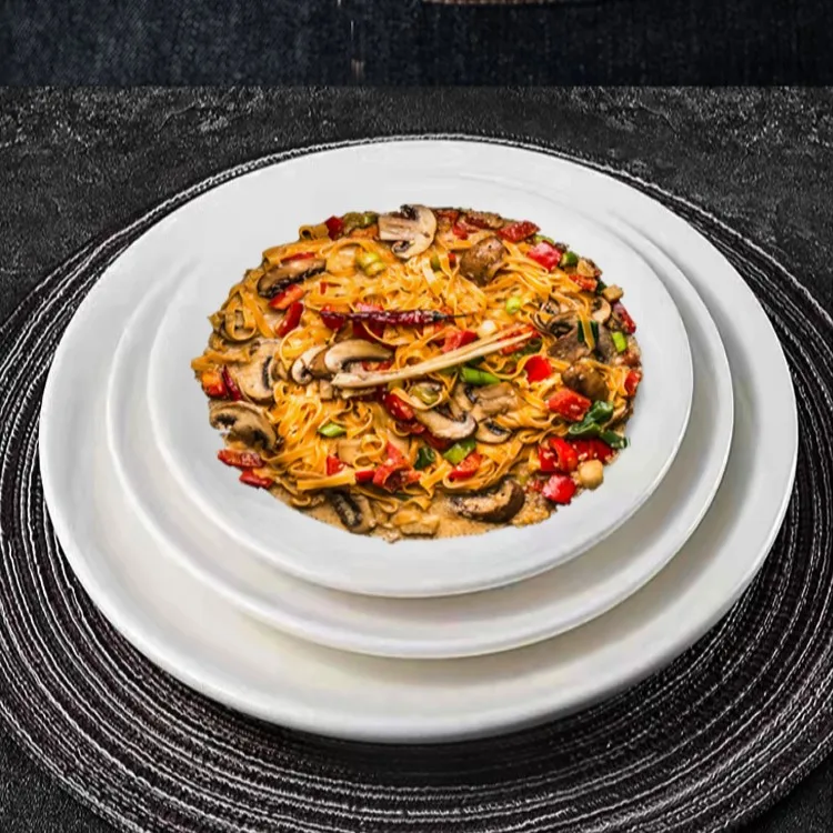 Современные 12-дюймовые белые фарфоровые тарелки, посуда, ресторанный ансамбль шведского стола Vaissell, штабелируемые керамические тарелки с индивидуальным принтом