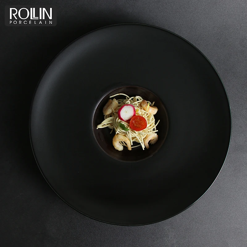 Оптовая керамическая посуда заводская цена черная скандинавская керамическая фарфоровая тарелка керамическая для 5-звездочного отеля и ресторана