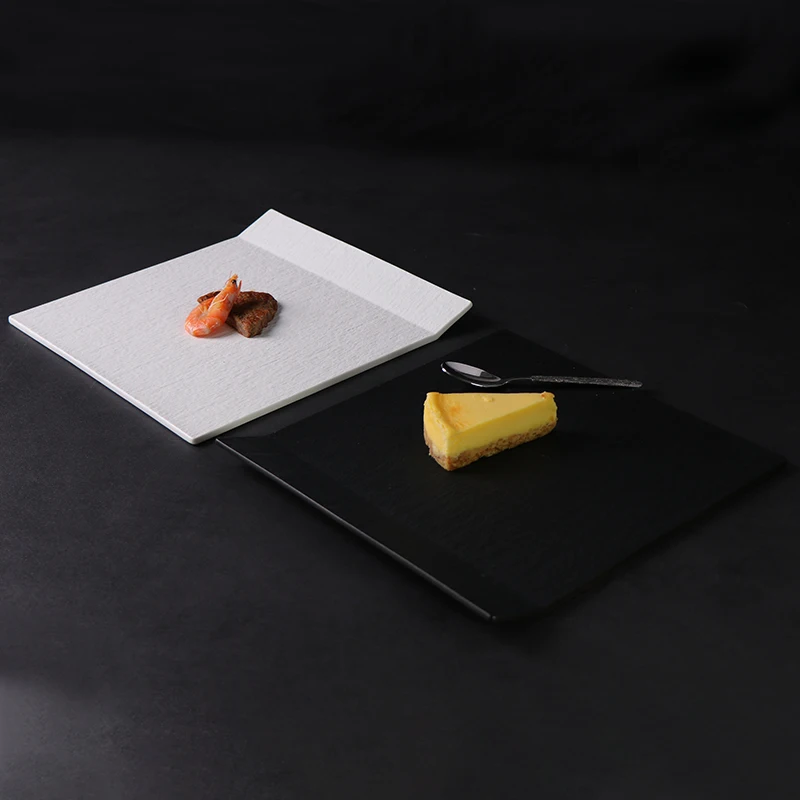Отель в западном стиле, матовая черно-белая квадратная фарфоровая тарелка, тарелка для еды, квадратная фарфоровая тарелка для кейтеринга