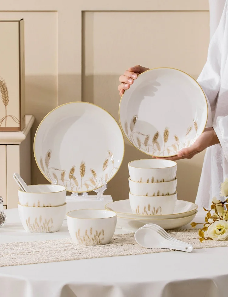 Sustainable Country Wheat Ceramic Tableware Set Porcelain Disposable Home Parties Dinner Eco-Friendly Design Stylish Gifts