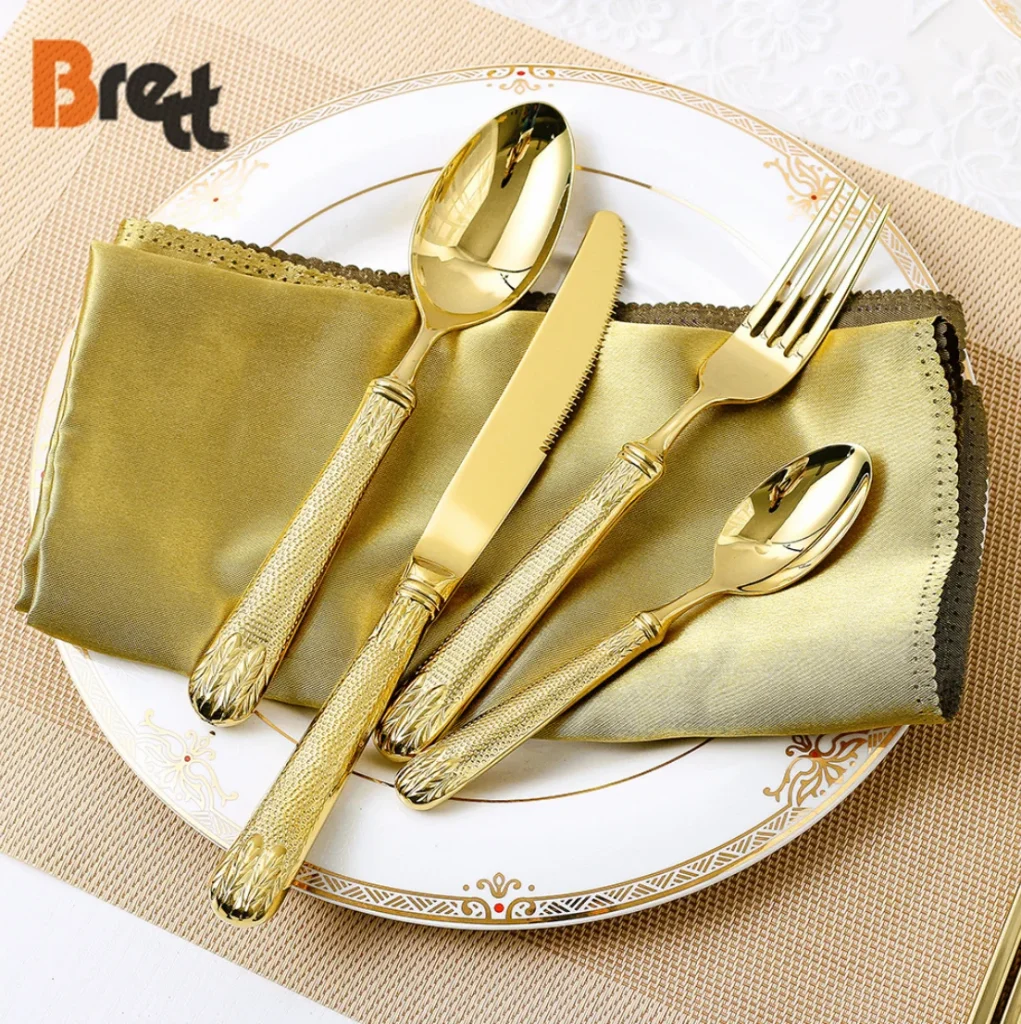 Королевские столовые приборы из нержавеющей стали, позолоченные ложки, вилки и ножи, набор столовых приборов для мероприятий