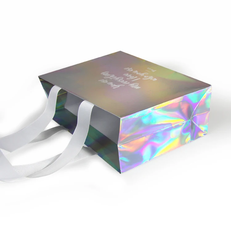 Печать логотипа, голограмма, голографическая лазерная цветная бумага для макияжа, подарочная сумка для покупок, бумажная сумка для косметической упаковки