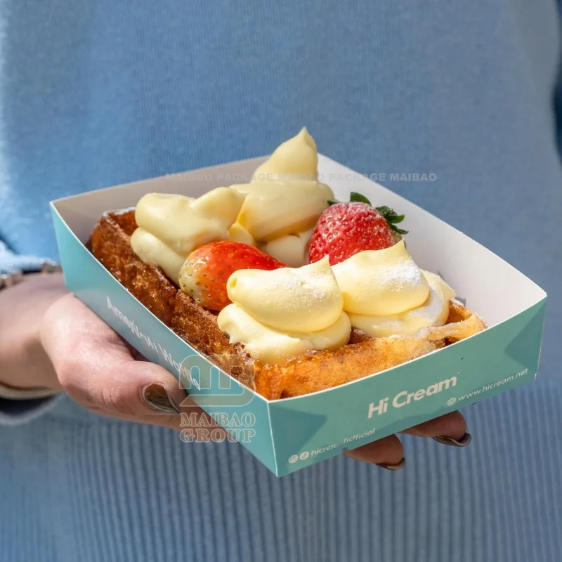 Гуанчжоу Оптовая упаковка Фабрика на вынос Биоразлагаемая картонная бумага Поднос для еды Десертный торт Лолли Вафельные палочки Бумажный лоток