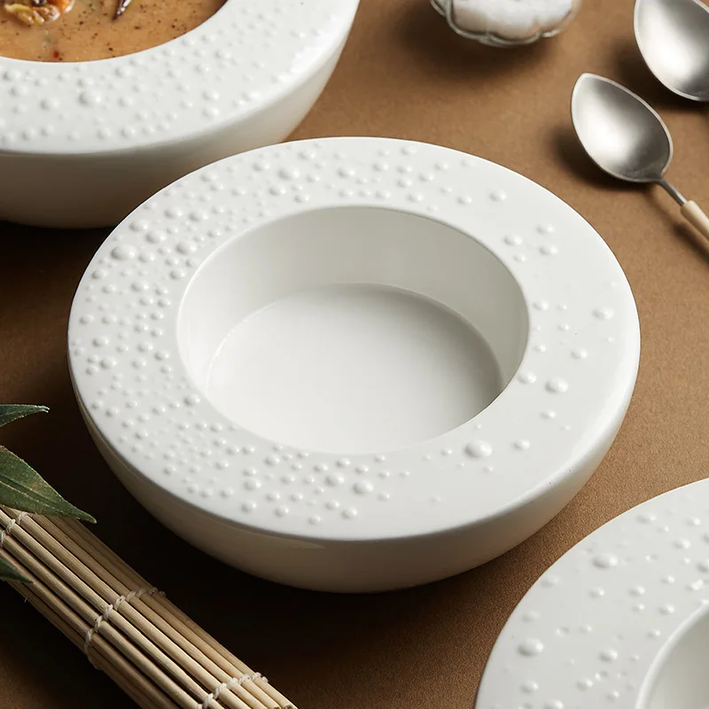 Hotel Thermal Insulation Deep Luxury Tableware Restaurant Artistic Conception Ceramic Salad Serving Dishes for Catering