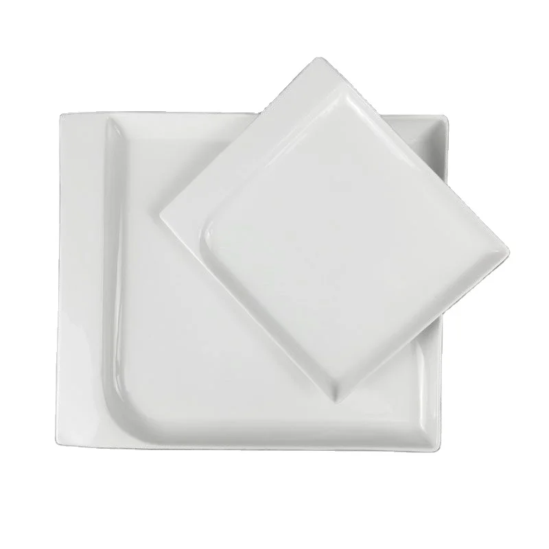 Оптовая продажа дешевой фарфоровой квадратной тарелки для ежедневного использования в банкетном отеле керамическая тарелка для гостиницы