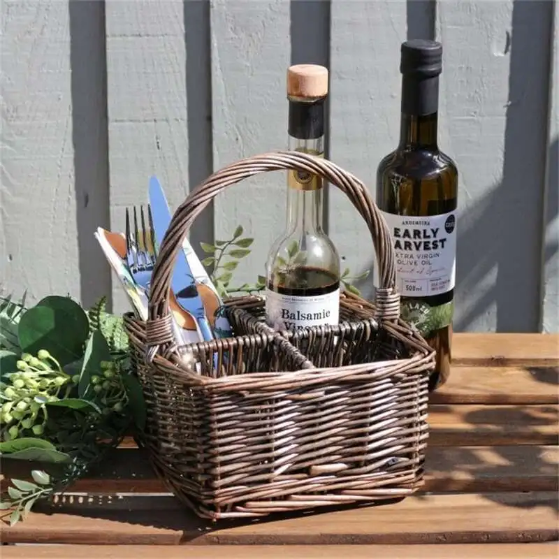 Многоцелевые корзины Корзина для столовых приборов из натурального гиацинта для пикника, кемпинга с ручкой, плетеный держатель для столовых приборов