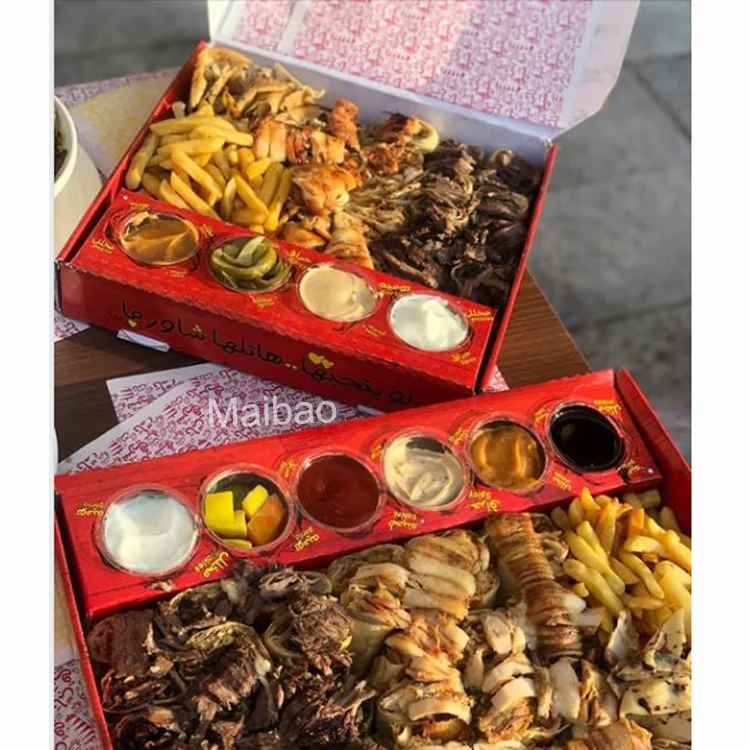 Изготовленные на заказ экологически чистые одноразовые коробки для бенто-того для обеда в Эмиратах для еды, комбинированная упаковка для шаурмы с курицей в Дубае, бумажная коробка для картофеля фри