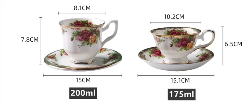 British Ceramic Afternoon Tea Cup Hand Painting European Gold Rim Fine Bone China Coffee Cups and Saucer Set