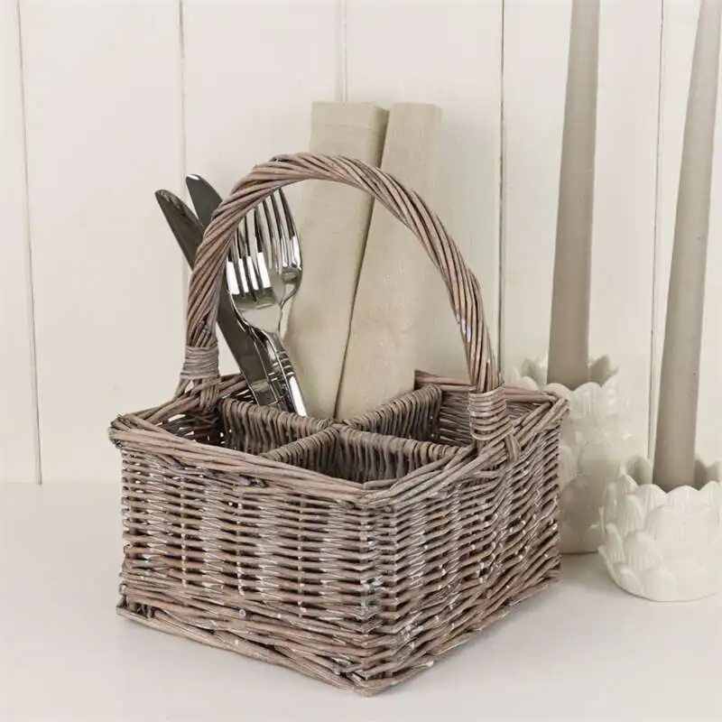 Многоцелевые корзины Корзина для столовых приборов из натурального гиацинта для пикника, кемпинга с ручкой, плетеный держатель для столовых приборов