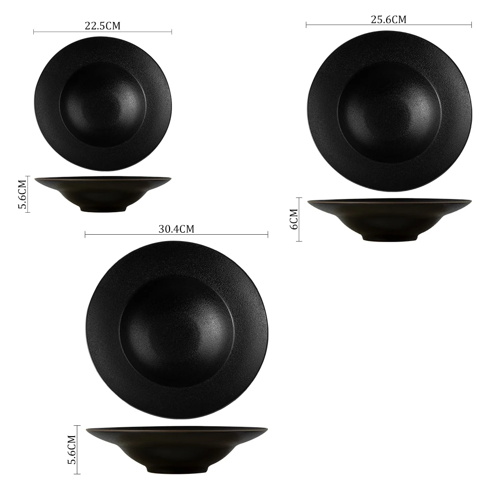Керамический поставщик оптом Черная керамическая посуда Суповая тарелка Гостеприимство Керамические сервировочные тарелки
