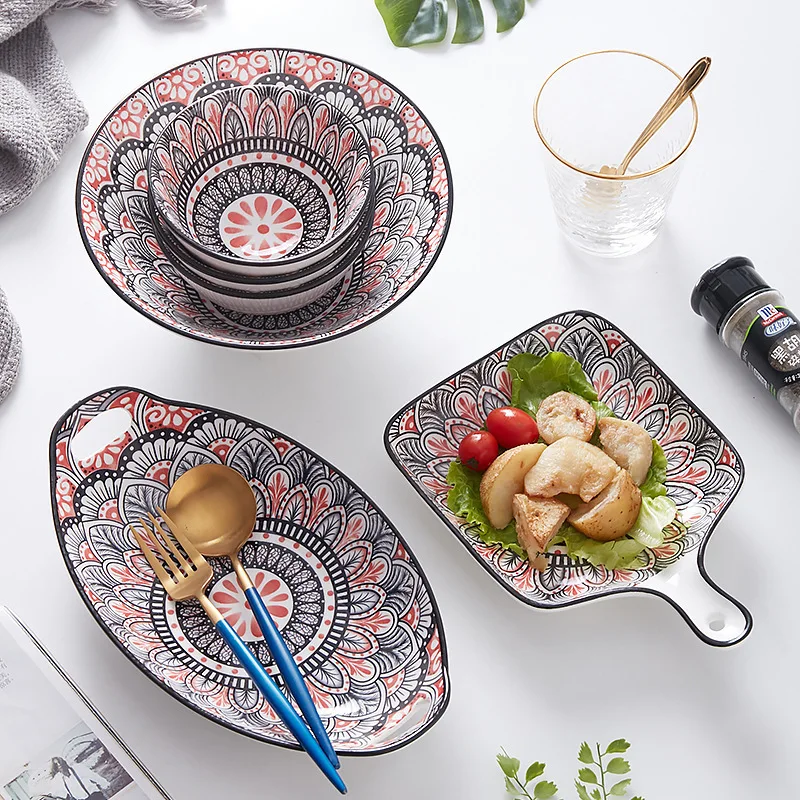 Japanese Tableware Steak Baking Plate Set Bohemian Ceramic Dish Plate