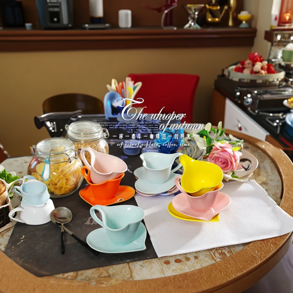 Подарок на день Святого Валентина, необычная керамическая кофейная чашка и блюдце в форме сердца