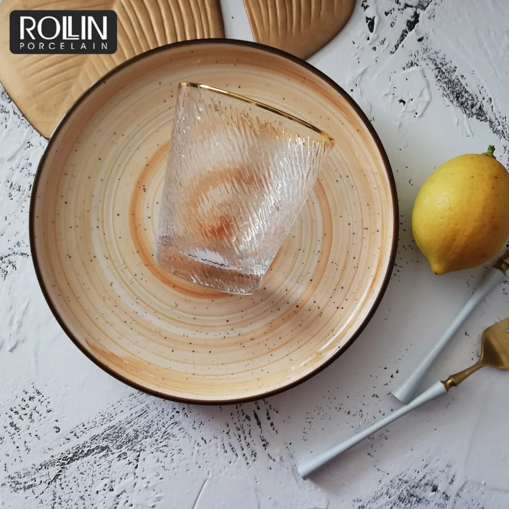 Керамическая тарелка Chaozhou, оранжевая посуда для ресторана, 10-дюймовая обеденная тарелка, контейнер для еды, изысканная итальянская фарфоровая посуда