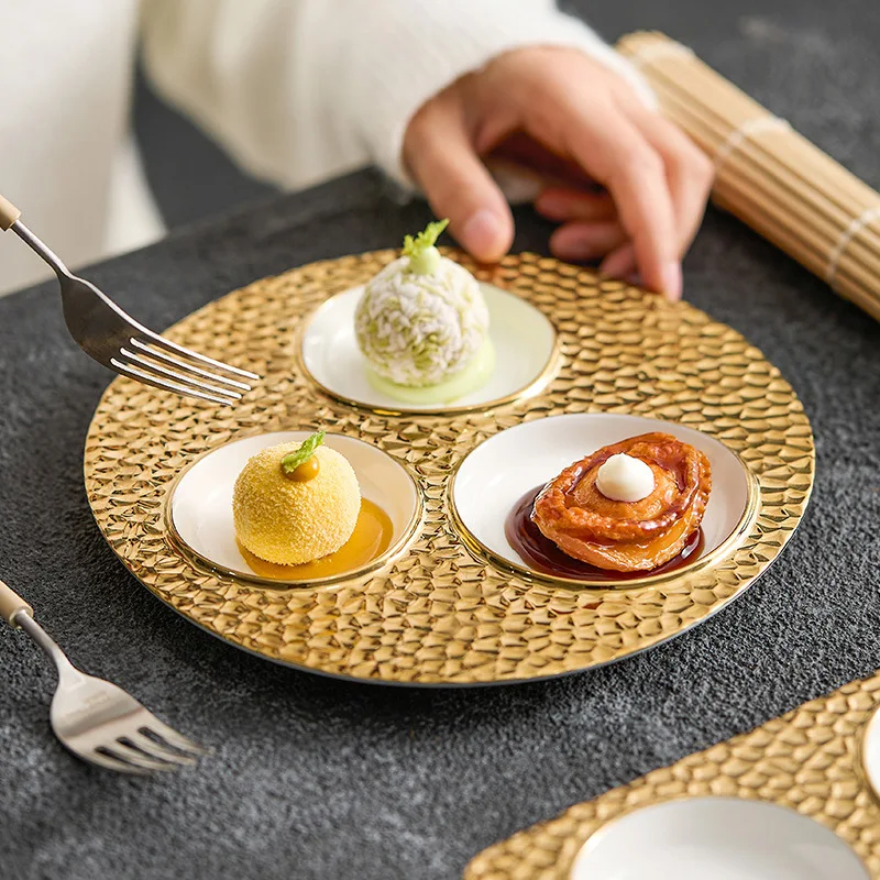 Tableware Cute Three Grid Design Disposable Plastic Dinnerware Sets Ceramic Plate Dividing Hotel Stock for Dinner & Wedding