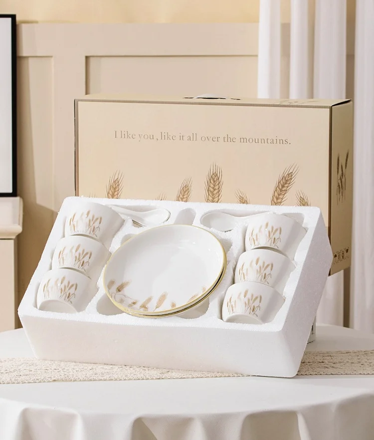 Sustainable Country Wheat Ceramic Tableware Set Porcelain Disposable Home Parties Dinner Eco-Friendly Design Stylish Gifts
