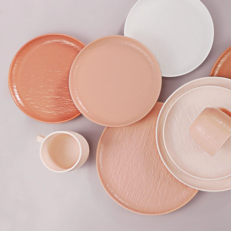 Роскошный набор посуды, розовая ресторанная посуда и столовые приборы, круглые керамические 10-дюймовые тарелки