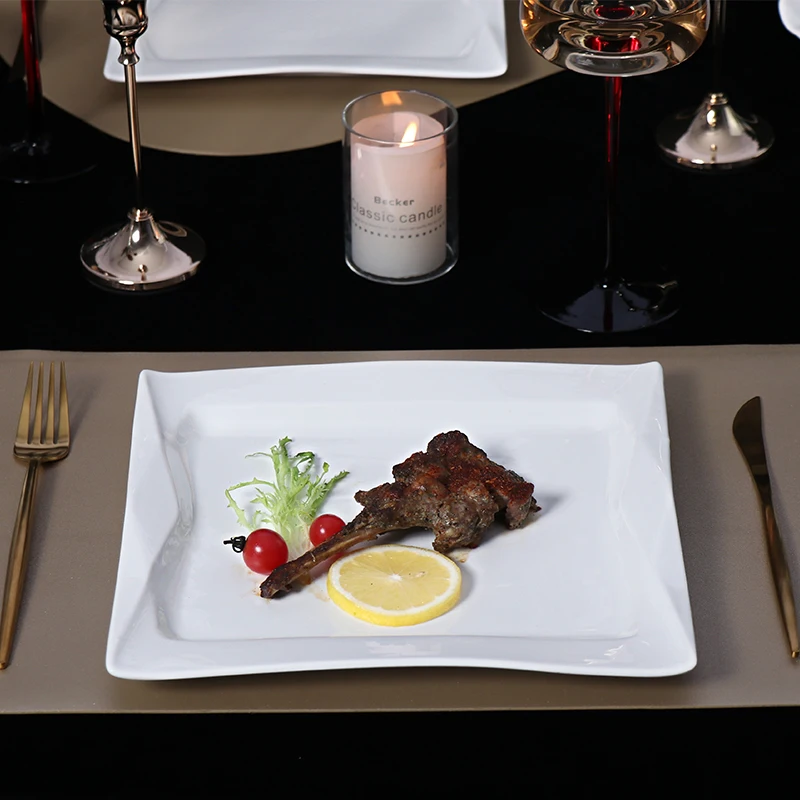 Керамическая посуда Ресторанные квадратные блюда и тарелки Белая керамическая тарелка по индивидуальному заказу Фарфоровые тарелки