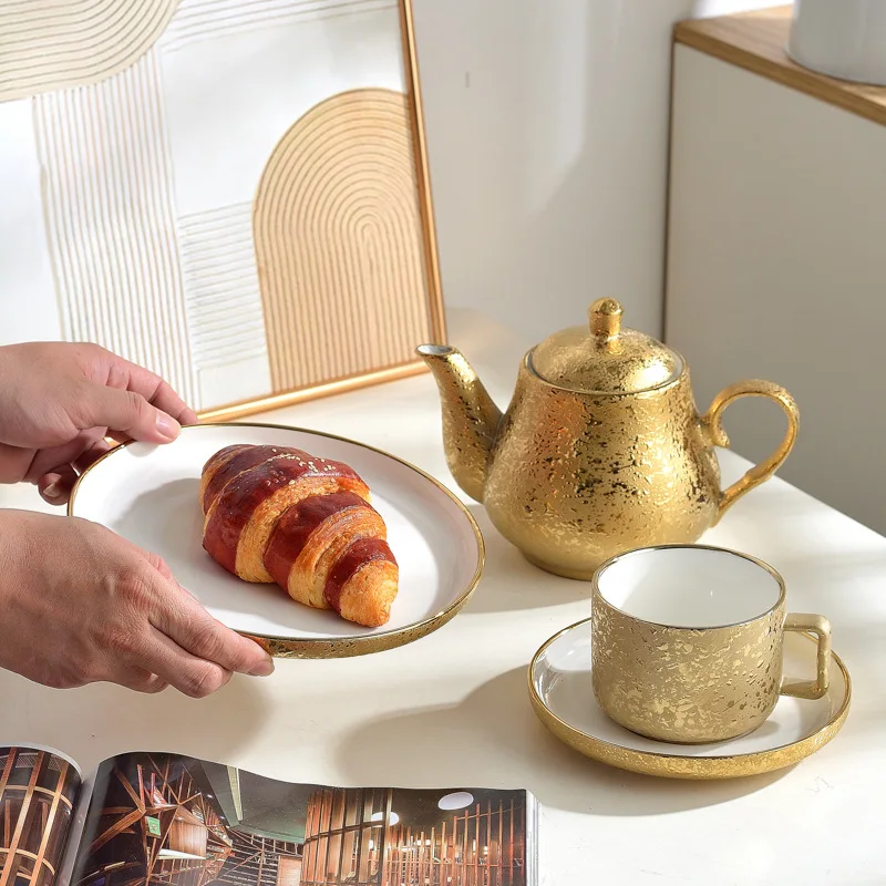 Легкая роскошная позолоченная керамическая одноразовая миска для стейка с фруктовым салатом, трехмерная овальная тарелка с тиснением, наборы столовой посуды с димсамом