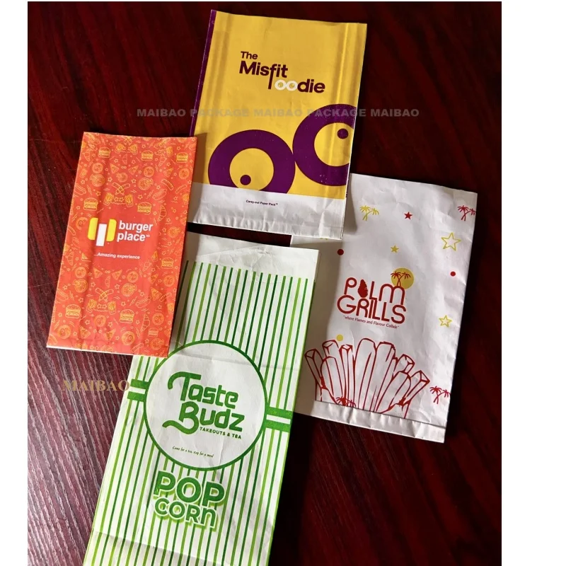 Мешок для хлеба с принтом на заказ, пищевой бумажный пакет, жиронепроницаемый воск, крафт-бумажный пакет для хлеба, пончика, сэндвича, багета, упаковки для гамбургеров