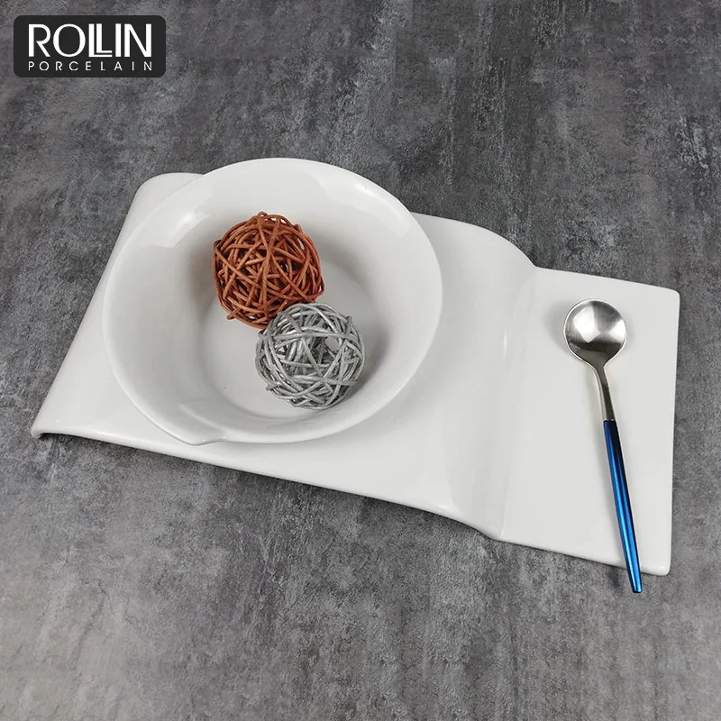 Десертные тарелки, миски, фарфоровая посуда высокого качества для ресторана, декоративная фарфоровая суповая тарелка с подносом