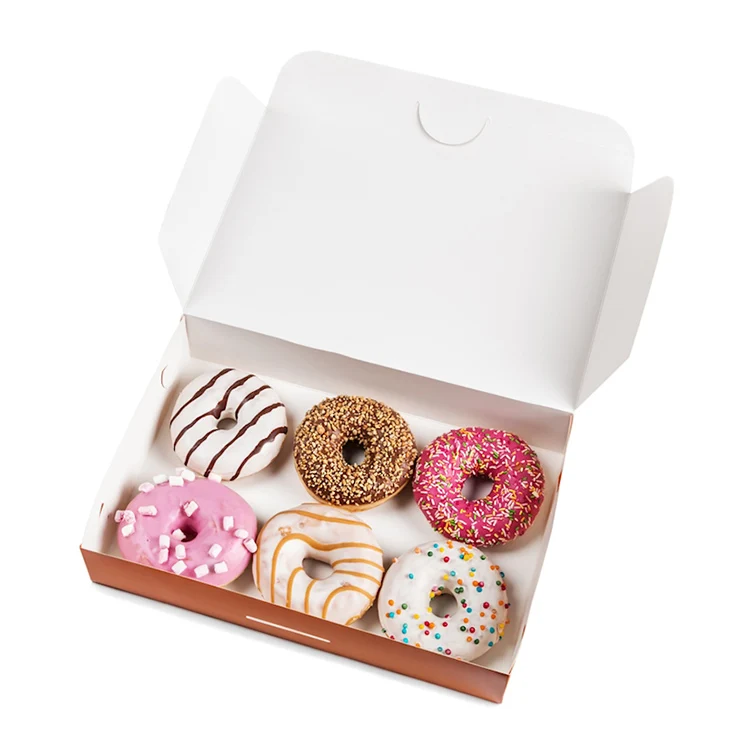 Оптовая продажа экологически чистые одноразовые пищевые шоколадные кексы упаковка индивидуальный логотип милые белые бумажные коробки для выпечки пончиков и печенья