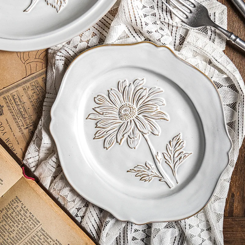 Creative Tulip Relief Hydrangea Vintage Flower Plate Set Eco-Friendly Dessert Plates for Party