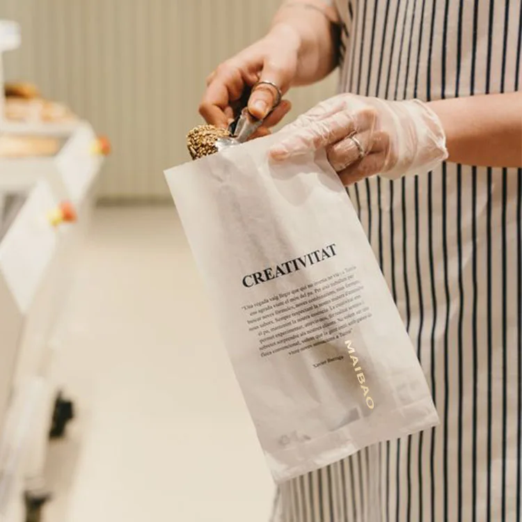 Изготовленные на заказ белые бумажные пакеты для обеда, упаковка для гамбургеров, пончиков, гамбургеров, сумка на вынос с логотипом, жиронепроницаемый бумажный пакет для хлеба для выпечки