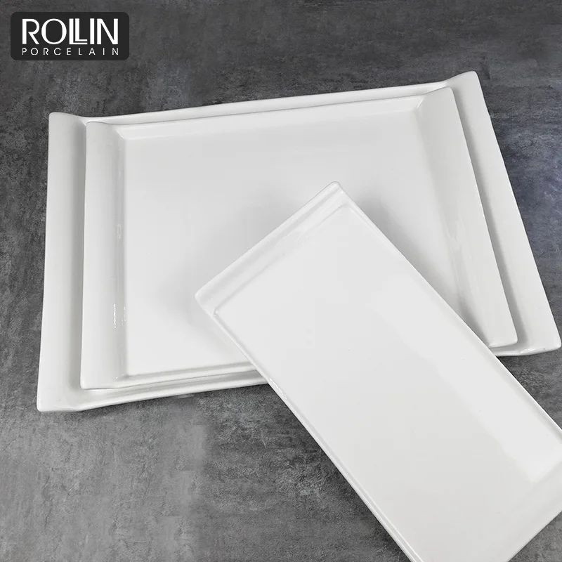 Белые обеденные тарелки оптом. Хорошие белые прямоугольные фарфоровые тарелки. Керамические белые обеденные тарелки.
